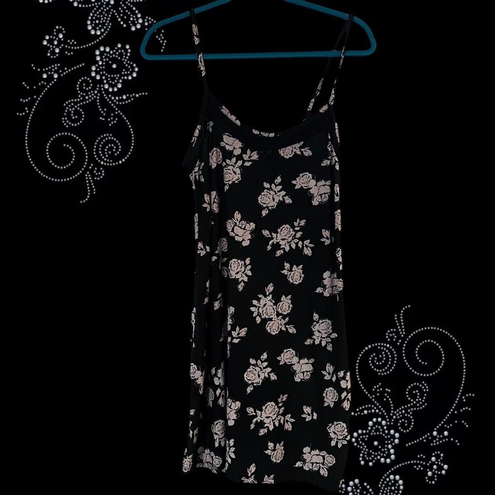 Floral Black And Pink Slip Dress
